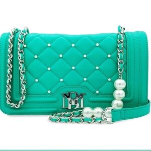 NWT Tiffany Blue Badgley Mischka Front Lock Crossbody Bag with Pearls